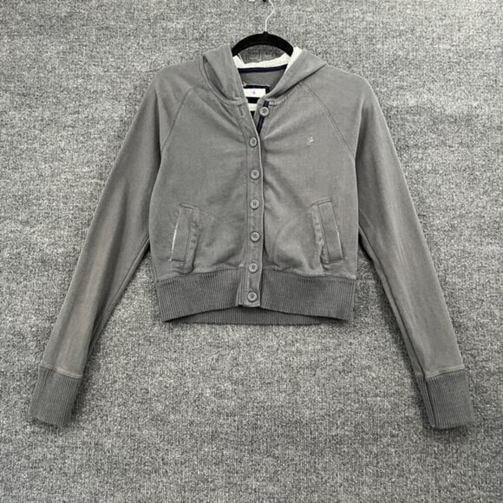 Aerie Y2K Hooded Button Front Sweatshirt Womens M Gray Cropped Pockets Jacket